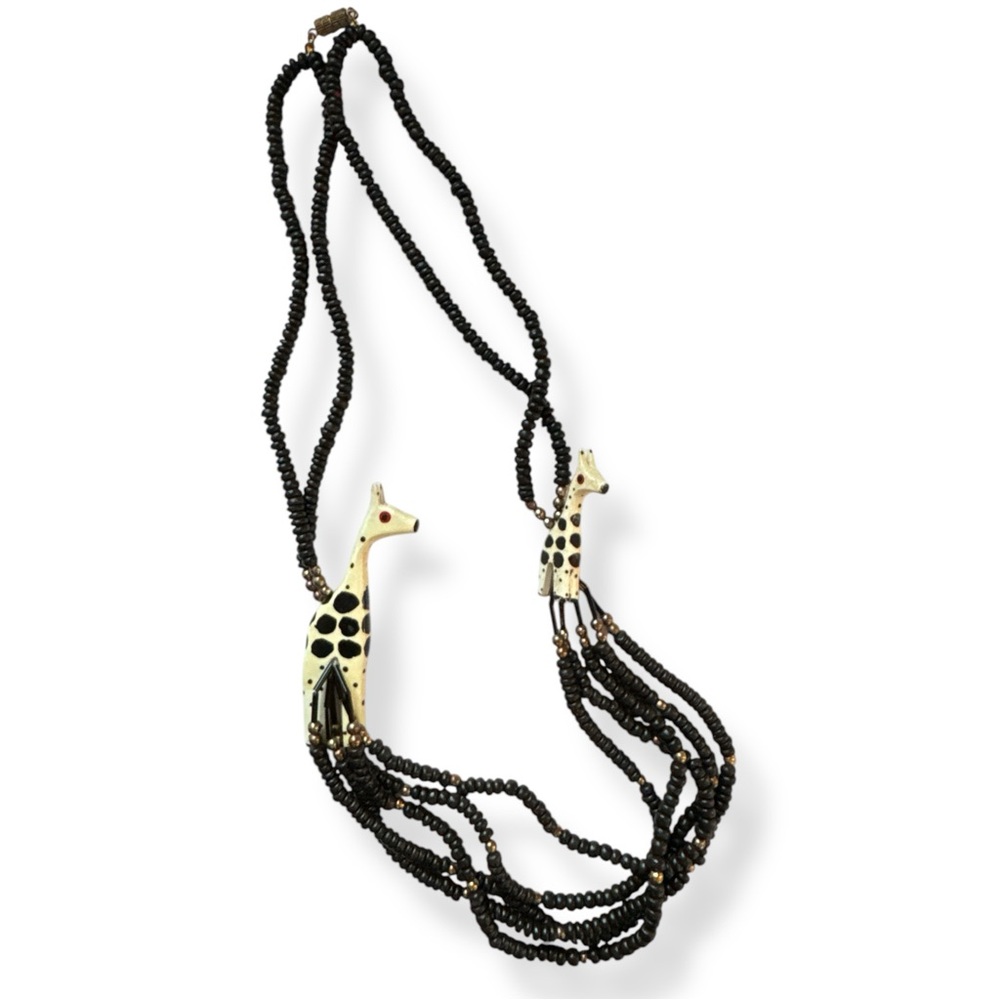 Vintage giraffe art beaded statement necklace